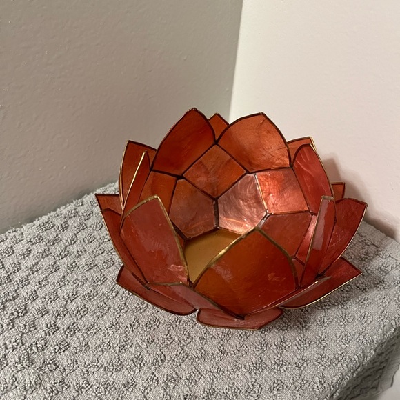 Light Red with Gold Edged Accents Lotus Candle Holder - Picture 3 of 8